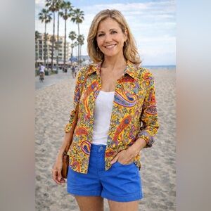 Lauren Ralph Lauren Blouse Women’s M Paisley 100% Cotton Festival Boho Artsy